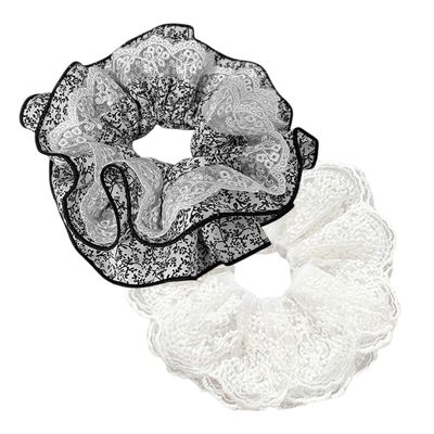 Gsohyim Soft Large Scrunchies for Women: Oversized Gingham & Lace Hair Ties - Extra Big Hair Scrunchies for Thick Curly Long Hair - Lace Elastic Ponytail Holders 2Packs