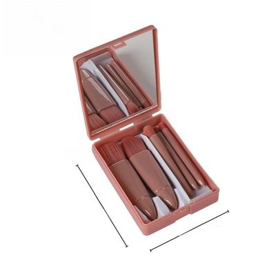 5Pcs Travel Size Makeup Brush Set with Mirror, Mini Portable Cosmetic Brush Kit for Foundation, Powder, Eyeshadow - Complete Function, Ideal for On-The-Go Makeup