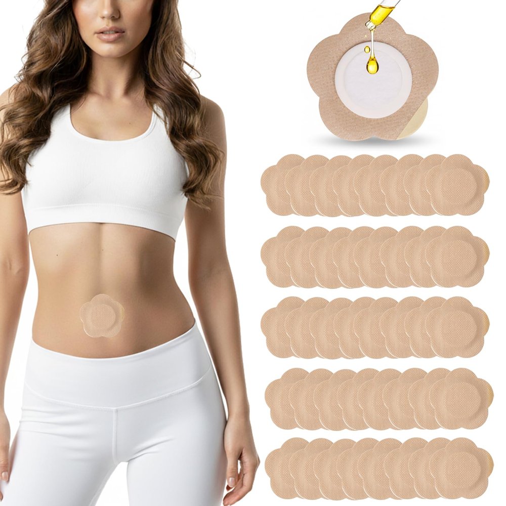 40PCS Castor Oil Patches for Belly Button, Hypoallergenic Skin-Friendly Castor Oil Pack Wraps with Organic Cotton Pad, Mess-Free Self-Adhesive Stomach Patches, Disposable, Easy Removal & No Residue