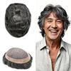 Right Hair Fine Mono Lace Mens Toupee Human Hair Poly Coat Natural Mens Hair Piece Lightweight Hair System for Men Monofilament Wig 7"x10" #1B50 Off Black+50% Grey view 1