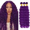 Human Hair Bundles 24 26 28 Inch Purple Deep Wave Bundles,300 Gram view 1