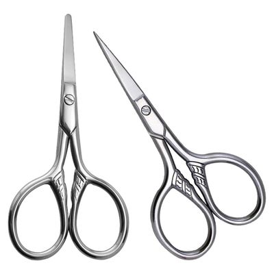 GOOHOCHY 2Pcs Stainless Steel Beard Scissors and Eyebrow Trimming Scissors for Men and Women, Sharp Pointed and Rounded Tips for Precise Face Hair Grooming and Eyebrow Shaping
