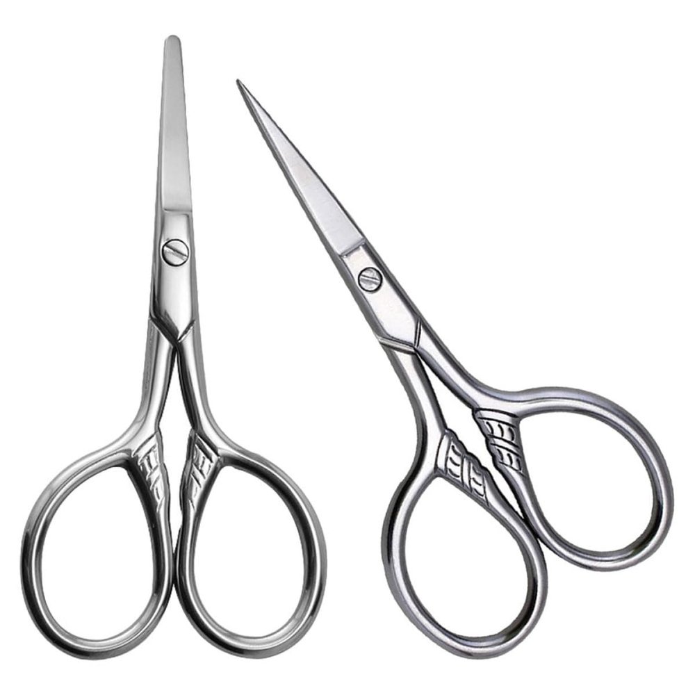 GOOHOCHY 2Pcs Stainless Steel Beard Scissors and Eyebrow Trimming Scissors for Men and Women, Sharp Pointed and Rounded Tips for Precise Face Hair Grooming and Eyebrow Shaping