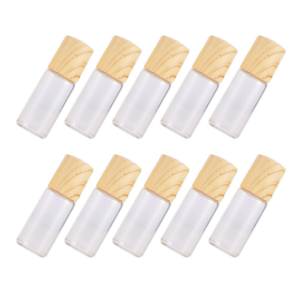 Cabilock 10pcs 3Ml Glass Perfume Bottles with Wood Grain Caps Refillable Essential Oil Roller Bottles with Steel Balls for Aromatherapy and Travel
