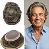Right Hair Fine Mono Lace Mens Toupee Human Hair Poly Coat Natural Mens Hair Piece Lightweight Hair System for Men Monofilament Wig 8"x10" #550 Medium Light Brown+50% Grey view 1