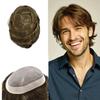 Right Hair Fine Mono Lace Mens Toupee Human Hair Poly Coat Natural Mens Hair Piece Lightweight Hair System for Men Monofilament Wig 6"x8" #7 Very Light Brown view 1