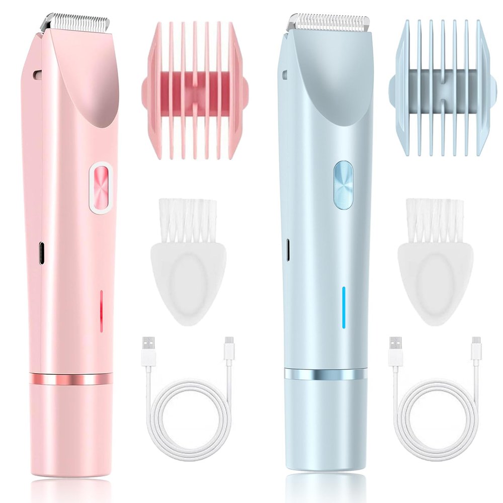 Dermave Shaver Bikini Shaver - Trimmer 2.0 for Women, 2 in 1 Electric Dual Head Razors, Ipx7 Waterproof, USB Charging, Painless Hair Removal for Private Area/Facial/Pubic/Hair Body (Pink+Blue)
