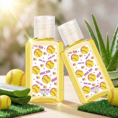Demissle 24 Pcs Softball Party Favor Aloe Vera Gel for Aftersun Care 1 oz Softball Pattern Flip Cover Travel Size Aloe Vera Gel Bulk Mint Aroma Sports Keepsake for Outdoor Sport Summer Body Care Stuff