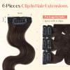 Hairro Body Wave Hair Extensions Clip Ins Real Human Hair 6PCS Remy Mini Short Clip On Hairpin Hairpieces For Women 40g 16 Inch #2R Dark Brown view 2