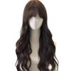 TINAIWAN Gentle Korean Style Body Wave Long Curly Wig with Air Bangs, Natural Looking Synthetic Hair(Light brown) view 1