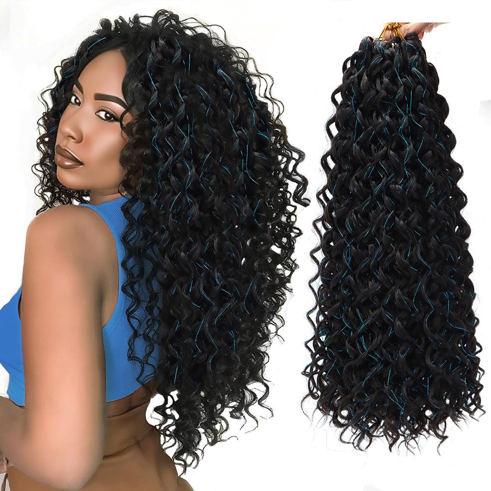 8 Packs Curly Crochet Hair GoGo Curl Crochet hair for Women MBlue 18inch