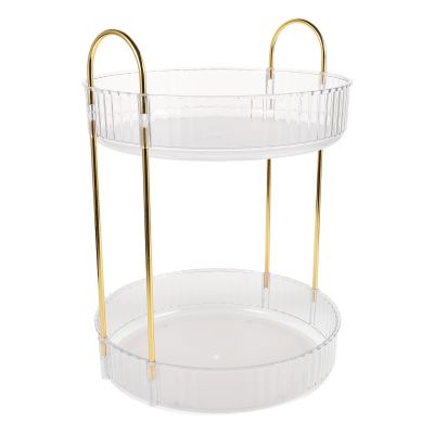 TOBBOMEY Rotating 2-Tier Makeup Organizer and Skincare Storage Rack, High Capacity Cosmetic Holder for Bathroom Vanity Countertop, Perfume Display Stand for Women