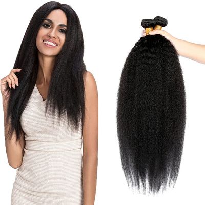 #1B Black Bundles Human Hair Yaki Straight Bundles 14 16 18 Inch Unprocessed Brazilian Virgin Remy Hair 3 Bundle Natural Black Kinky Straight Human Hair Extensions 50 Gram Per Bundle