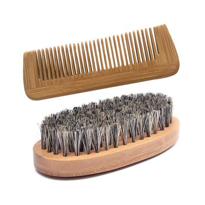 Beard Brush for Men, 4.5" Wood Pocket Travel Small Soft Natural Boar Bristle Brush with Comb,Men Beard Grooming Kit,Handmade Mustache Brush for Father,Dad,Men,Boyfriend,Husband
