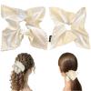 French Satin Pearl Scrunchie, Square Scarf Style Hair Tie with Fine Workmanship, High Elastic Accessory (White) view 1