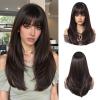 Nuxovin Brown Real Hair Wigs Long Straight with Fringe Ombre Wigs Human Hair Heat Resistant for Daily and Party Use (18 inch,Brown) view 1