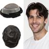 FNY HAIR Mens Toupee Real Human Hair Piece for Men Durable Fine Mono Poly Skin Replacement System for Mens Hairpieces Toupee Natural Hairline 6''X8'' 120% #1B Off Black view 1