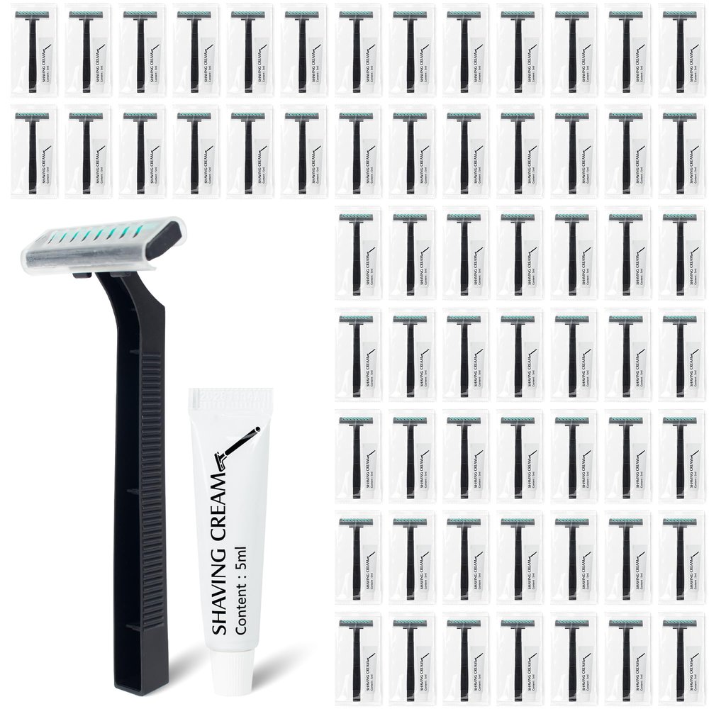 Lomgwumy Disposable Razors Bulk, With Shaving Cream, Black (60-PACK)