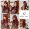 Nuxovin Wine Red Real Hair Wigs Long Straight Layered Burgundy with Fringe Wigs Human Hair for Daily Party Cosplay Use (Wine Red,20 inch) view 3
