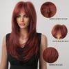 Nuxovin Wine Red Real Hair Wigs Long Straight Layered Burgundy with Fringe Wigs Human Hair for Daily Party Cosplay Use (Wine Red,20 inch) view 4