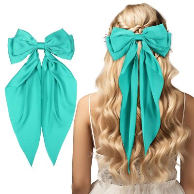 WLLHYF Big Bow Barrettes Long Tail French Ribbon Hair Pins Soft Silky Satin Hair Clip Metal Bowknot Clips 90's Accessories for Party Women Girl