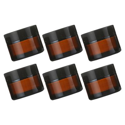 VILLCASE 6pcs 20g Amber Glass Cream Bottles with Black Lids and Pull Tabs Refillable Face Cream Containers Travel Cosmetic Jars for Ointments