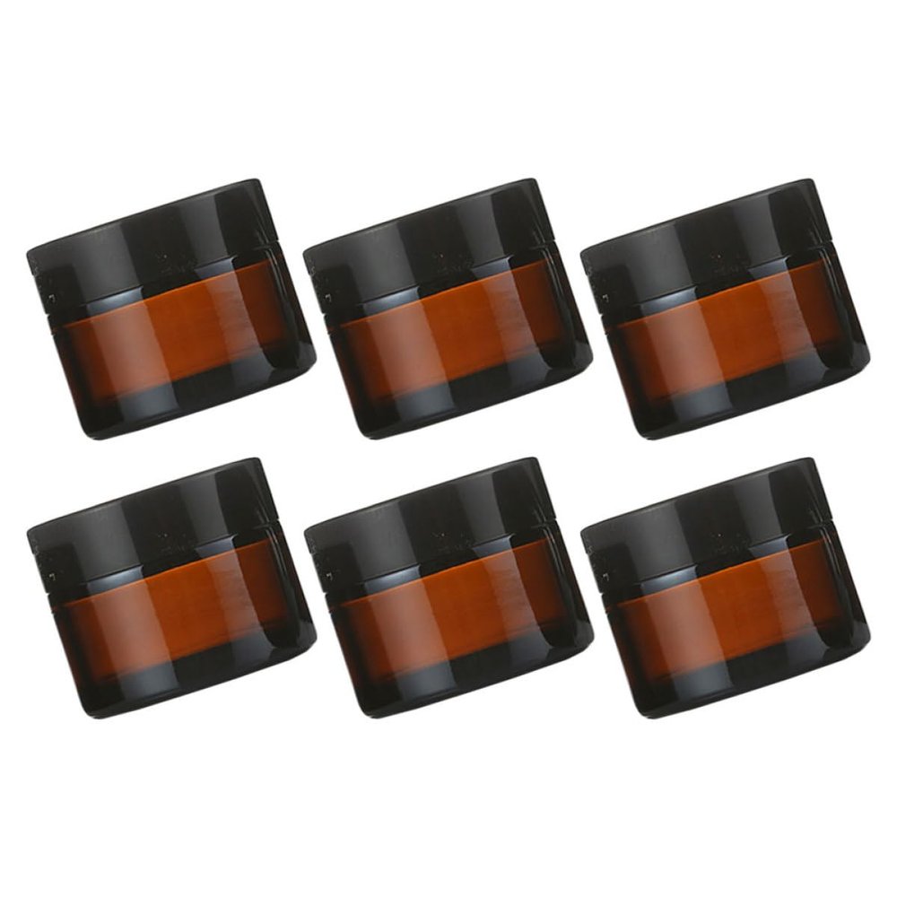 VILLCASE 6pcs 20g Amber Glass Cream Bottles with Black Lids and Pull Tabs Refillable Face Cream Containers Travel Cosmetic Jars for Ointments
