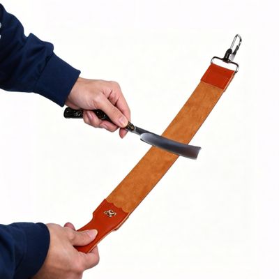 GBSCLOVER Leather Strap for Knife Sharpening, 19.8x2.0in Razors Strop, Double Sided Leather Manual Strop Straight, Folding Razors Sharpening Belt with Lobster Clasp for Chisels