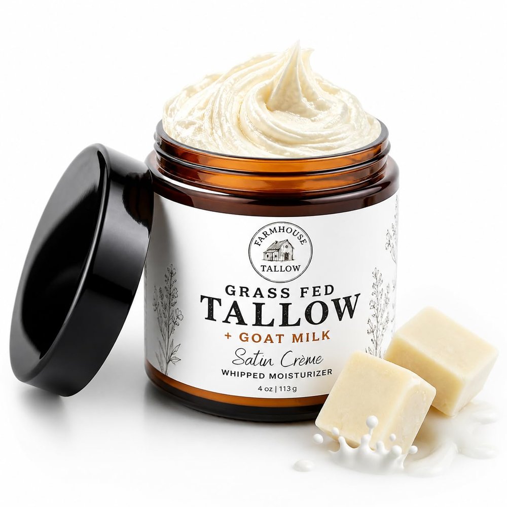 Grass Fed Beef Tallow Moisturizer with Goat Milk Goat Milk Face Cream for Dry Skin Unscented Face & Body Moisturizer with Shea, Mango, Kokum & Cocoa Butter 4 oz Satin Crme