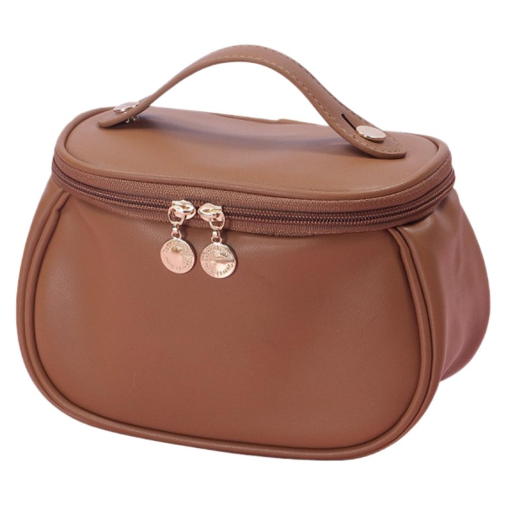 Gooddyiyukey Make Up Bag, PU Leather Zipper Large Capacity Portable Cosmetic Bags with Divider and Handle,Waterproof Fashion Aesthetic Cute Toiletry Bags for Women,Daughter,Wife,Girlfriend,Teen