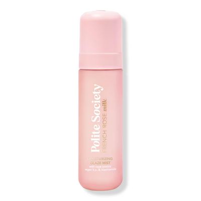 Polite Society French Rose Milk Moisturizing Glaze Mist | Size: 1.69 oz | Hydrated radiance of liquid glass for a buildable, glazed makeup effect with skincare benefits.