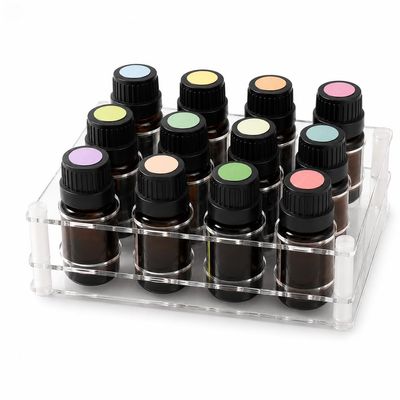 BOXIN 2-Pack Acrylic 2-in-1 Storage Rack, 12 Slots Each, Holds 10ml/15ml/20ml Essential Oils & Slim Lipsticks, Clear Desktop Vanity Organizer