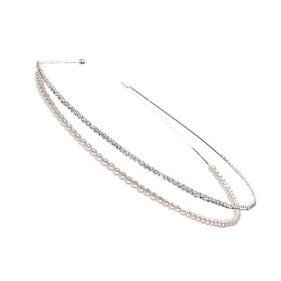 Cabilock Pearl Rhinestone Double Layer Headband Wedding Hair Band for Women Bridal Hair Accessories