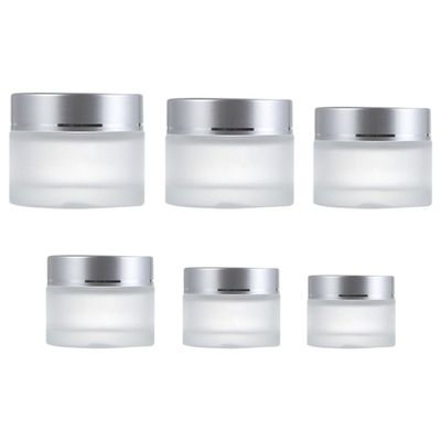 GANAZONO Refillable Frosted Glass Face Cream Bottles 6pcs Set (5-100g) Travel Cosmetic Jars Leakproof Storage Containers for Skincare and Makeup Samples