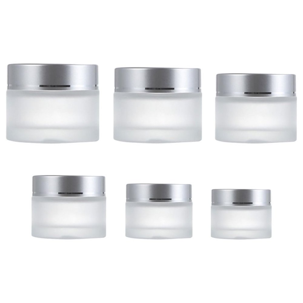 GANAZONO Refillable Frosted Glass Face Cream Bottles 6pcs Set (5-100g) Travel Cosmetic Jars Leakproof Storage Containers for Skincare and Makeup Samples