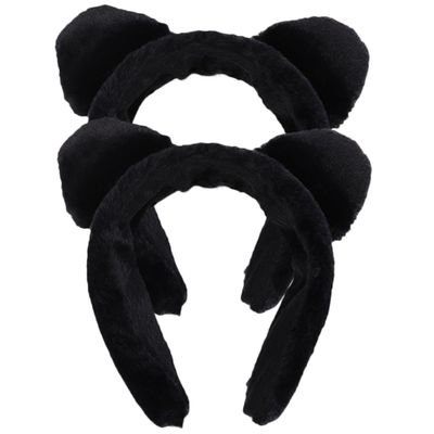 VILLCASE Plush Cat Ear Face Washing Headband 2pcs Black Wide Soft Hairbands for Makeup Skincare Spa Shower Wrap Women Hair Accessories
