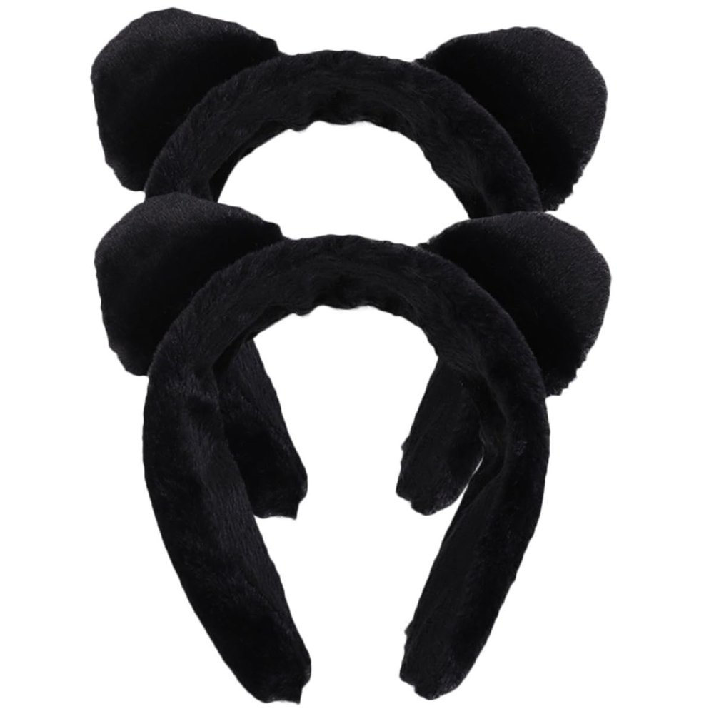 VILLCASE Plush Cat Ear Face Washing Headband 2pcs Black Wide Soft Hairbands for Makeup Skincare Spa Shower Wrap Women Hair Accessories