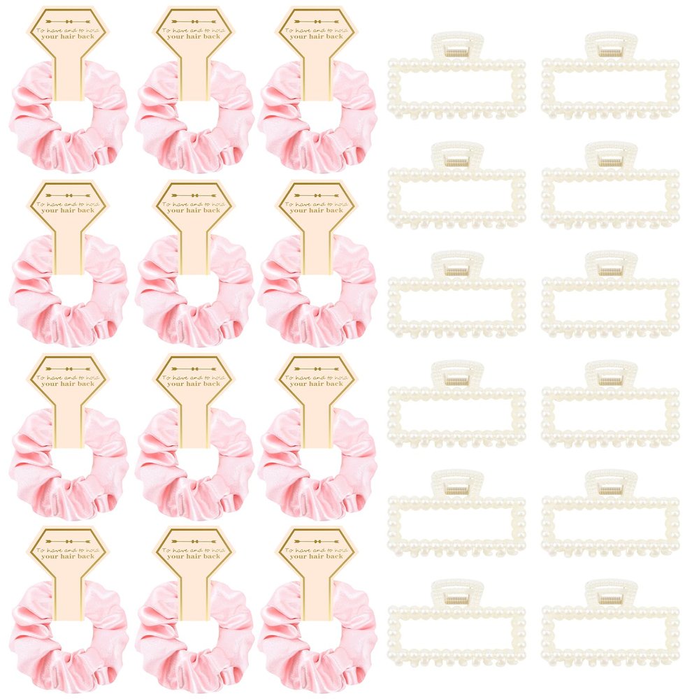 Bridesmaid Proposal Gifts 24Pcs Hair Scrunchies & Pearl Hair Clips