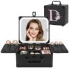 Relavel Birthday Gifts for Women Teen Girls, Initial Makeup Bag with LED Mirror Personalized Cosmetic Bag Travel Organizer Train Case, Teacher Graduation Gift Teen Girl Gifts Trendy Stuff, Black D view 1