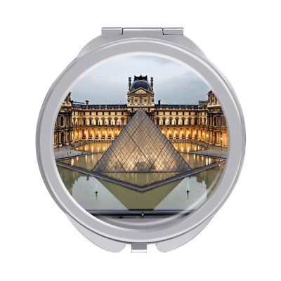 VstaDank Louvre Museum in Paris Makeup Mirror Compact Travel Makeup Mirror Silver Mirrors Surface Folding Makeups Light and Compact Makeups Mirrors for Suitable Handbag and Purses