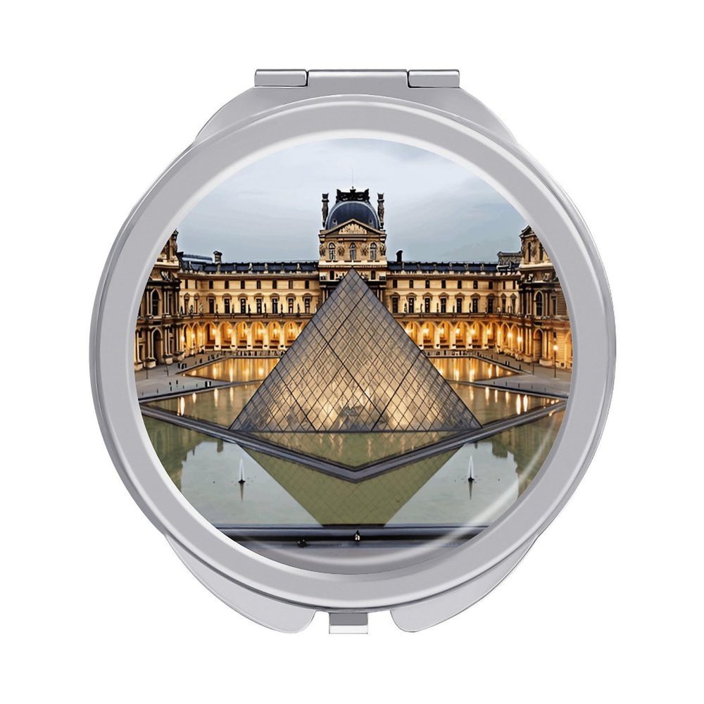 VstaDank Louvre Museum in Paris Makeup Mirror Compact Travel Makeup Mirror Silver Mirrors Surface Folding Makeups Light and Compact Makeups Mirrors for Suitable Handbag and Purses