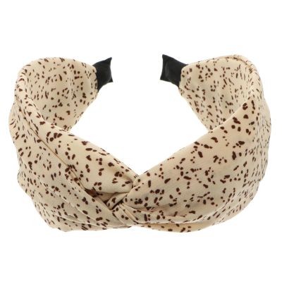 SEWACC Wide Knotted Cross Hairband for Women, Wide-brimmed Fabric Headband, Soft Elastic Hair Hoop, Beige, Suitable for Daily Wear and Sports