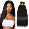 Human Hair Bundles #1B Straight Bundles 30 32 34 Inch Unprocessed Brazilian Virgin Hair Natural Color 3 Bundle 50 Gram Per Bundle Deals Quick Weave Hair Extensions view 1