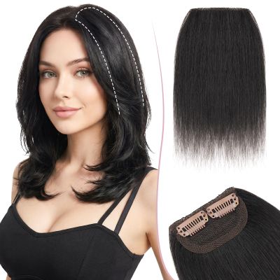 SEGOHAIR 2 Pcs Clip in Short Hair Extensions for Women, 100% Real Human Hair Scalp Fill Ins, Seamless Invisible Hairpieces for Thinning Hair, Adding Volume 8Inch #1B Natural Black