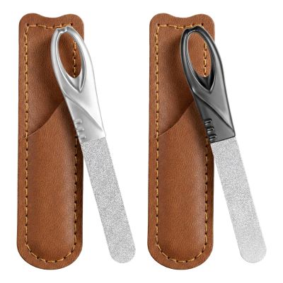 2 Pack Metal Nail File with Case, Stainless Steel Nail File for Men, Double Sided Metal Fingernail Files (Silver, Black)