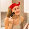 PENIKOKO Horn Plush Face Wash Headbands 2pcs Elastic Makeup Hair Bands for Women Spa Cosmetic Hair Accessories in Black and Red for Shower and Skincare view 3