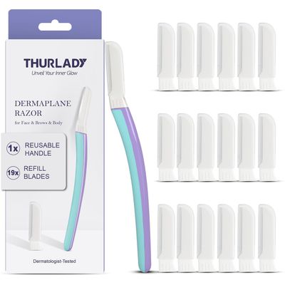 THURLADY Face Razors for Women Dermaplaning, 1 Handle + 19 Refills, Purple