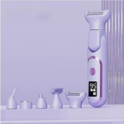 5-in-1 Rechargeable Electric Hair Removal Trimmer for Women, Waterproof Wet & Dry Bikini and Body Groomer with LCD Display, Washable Precision Razor for Legs, Face, Eyebrows & Sensitive Areas(Purple)