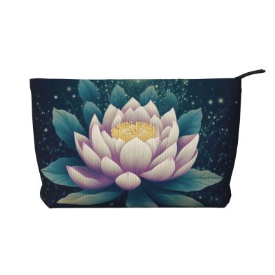 DDTKLSNV Portable Makeup Bag Corduroy Cosmetic Bags With Zipper Travel Makeup Purse Pouch Magic Lotus Floral Skincare Storage Bag Toiletry Organizer Bags For Women Girls