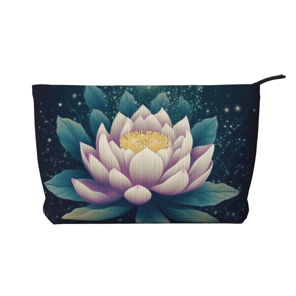 DDTKLSNV Portable Makeup Bag Corduroy Cosmetic Bags With Zipper Travel Makeup Purse Pouch Magic Lotus Floral Skincare Storage Bag Toiletry Organizer Bags For Women Girls